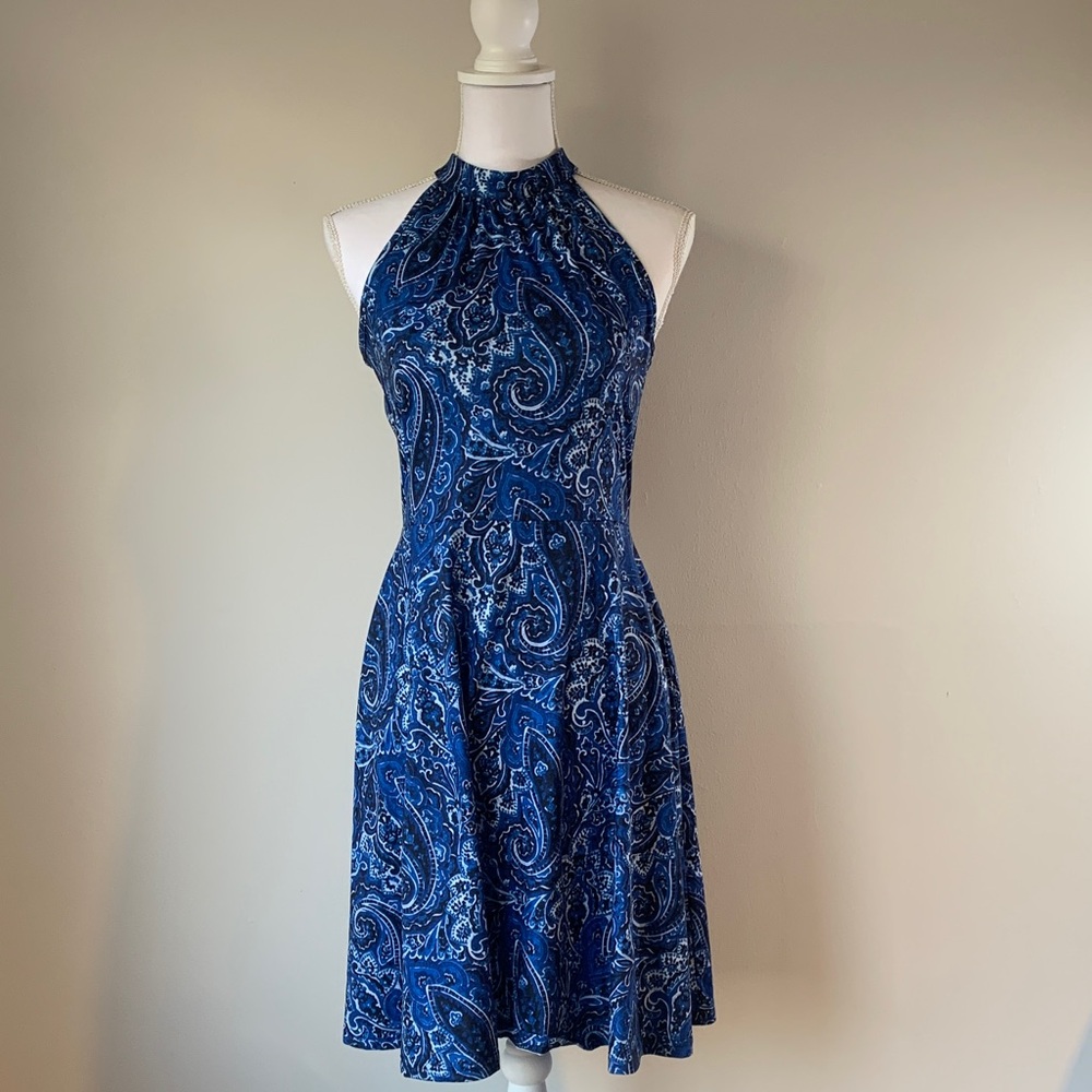 Ouges Blue Paisley Halter Dress Sz Sm